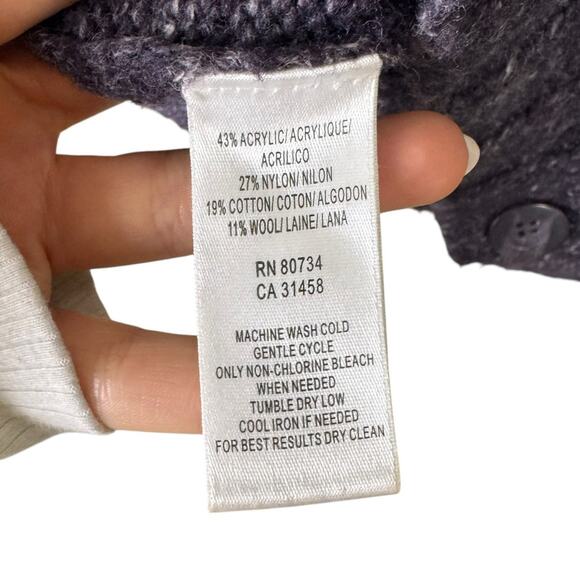 BCBGMaxazria Deep Purple Chunky Knit Wool Blend Long Sleeve Cardigan Sweater - Picture 11 of 11